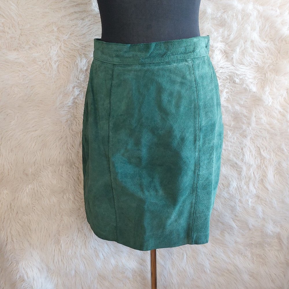 Vintage Pelle Cuir Women's Green Suede Leather Pencil Skirt Size: 10